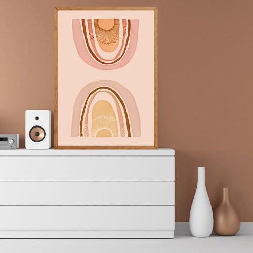 Rainbow Pattern Canvas Print Boho Decorative Painting Brown Arches Repeating Rainbows Poster Neutral Wall Art Picture Home Decor