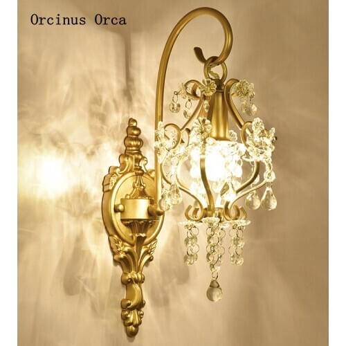 French romantic Golden Crystal wall lamp living room background wall bedroom bedside lamp American Creative luxury wall lamp