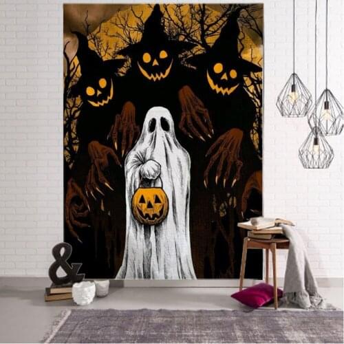 Halloween Tapestry Art Blanket Curtain Hanging Home Bedroom Living Room Decoration Ghost Scary Pumpkin Skull Bat Castle