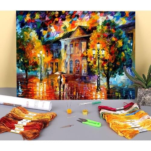 Autumn Day Printed Water-Soluble Canvas 11CT Cross-Stitch Full Kit DIY Embroidery DMC Threads Craft Handmade Adults