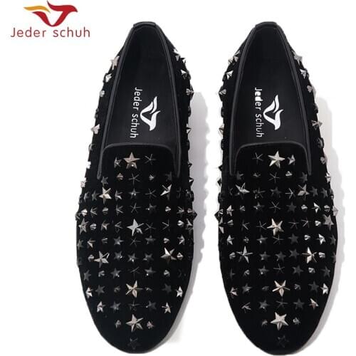 Jeder Schuh MenS Shoes Metal Stars With Flock Wedding And Banquet Shoes Smoking Slippers Handmade Shoes Replaceable Colors