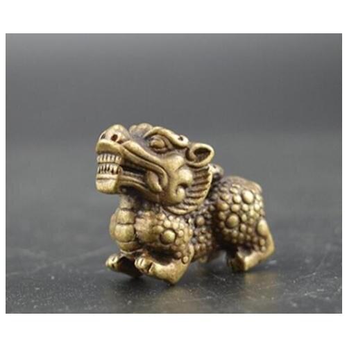 Chinese Archaize Carved Pure Copper Brass Bronze Kirin God Beast Small Statue