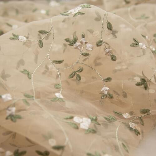 Lace236 Champagne Flower Embroidered Organza Wedding dress Lace Embroidery Fabric/Skirts/Curtains/Decoration/DIY Materials