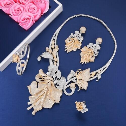 LARRAURI 2019 New Luxury Charms Cubic Zirconia Statement Nigerian Jewelry sets For Women Wedding Bridal Dubai Jewelry Sets