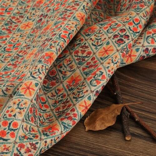 Pure linen printed robe Linghua High-end designer stitching fabric