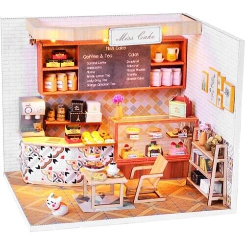Miniature Dollhouse Furniture Wood Creative Bakery Coffee Shop Building Kits