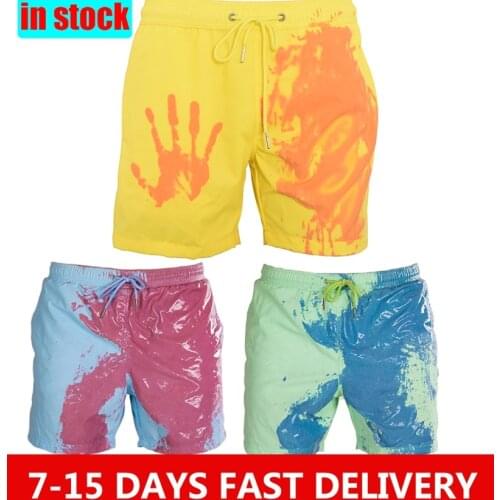 Ship in 24 hours Beach Shorts Men Magical Color Change Swimming Short Trunks 2021 Summer Swimsuit Swimwear Shorts Quick Dry