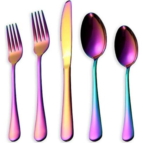 Golden Flatware Set 5 Piece Stainless Steel Golden Silverware Set Muticolor Tableware Sets Best Gift for Kitchenware Dinner Set