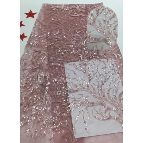 Nigerian French lace 2021, dress fabric pink, Nigeria lace fabric sequin lace T3308
