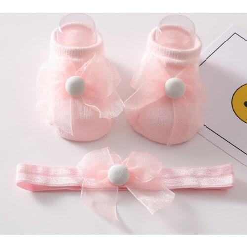 Baby Girl Socks and Headband Set Flower Bowknot Crown Headwrap + Socks 2Pcs Set Childrens Baby Headband Socks Princess Cute Set