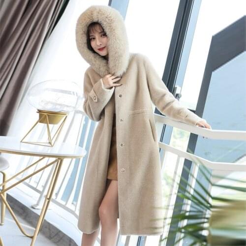 New Womens Winter Wool Coat Female Rea Fox Fur Coats Long Hoody Parka Women Windbreaker casaco feminino LX2398