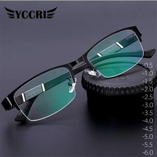 YCCRI 2020 New Trend Reading Glasses Myopia Glasses Men High Quality Half Frame Diopters Business Office Glasses -0.5 to -6.0