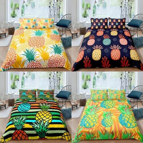Home Textiles Luxury 3D Pineapple Print Duvet Cover Set 2/3 Pcs Pillowcase Kids Bedding Set AU/EU/UK/US Queen and King Size