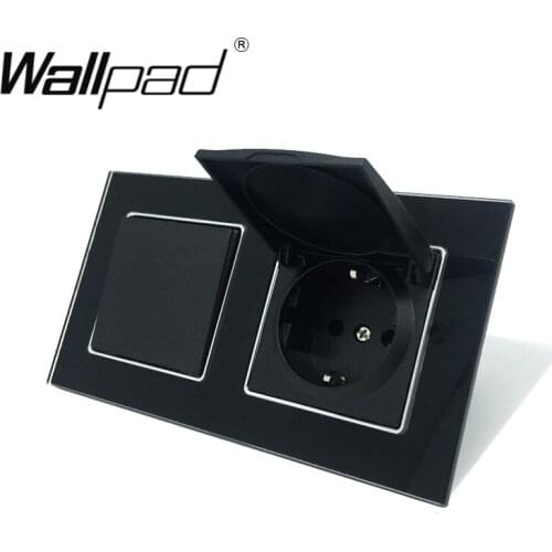 1 Gang and Socket with Cap 2 Way Switch with Dust Cap Schuko EU Outlet with Claws Wallpad Crystal Glass Panel 110V-250V