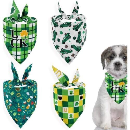 1pcs St. Patricks Day Pet Neckerchief Accessories Irish Triangle Waterproof Printed Bandana Bibs Scarf Collar Pet Saliva Towel