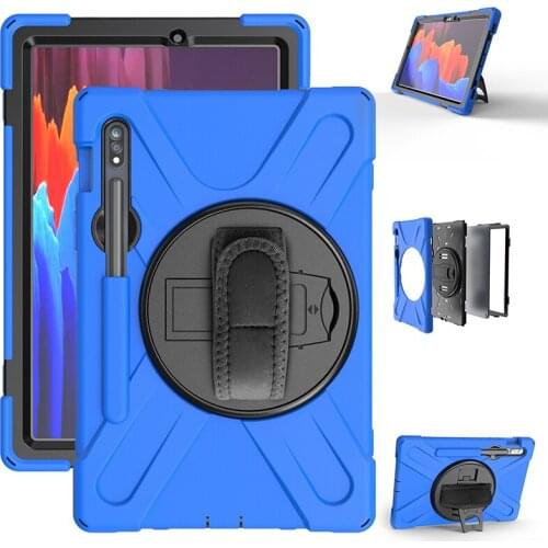 360 Degree Rotatable Stand Silicone Case for Samsung Galaxy Tab S7 T870/T875 2020 Kids Shockproof Cover with Pen Slot+Pen