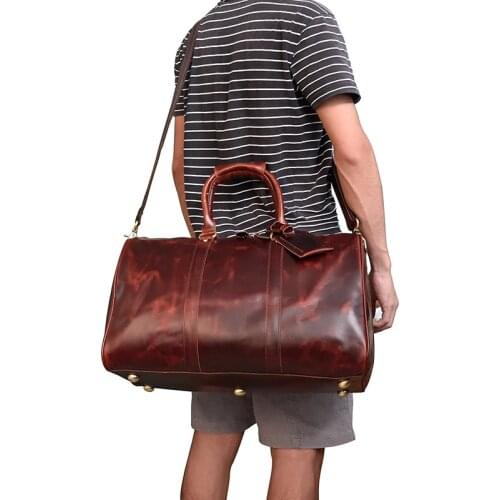 Wine Red Smooth Natural Cowskin Duffle Bag for Male 2021 Latest Style Brand Name Famous Genuine Leather Mens Travel Bag