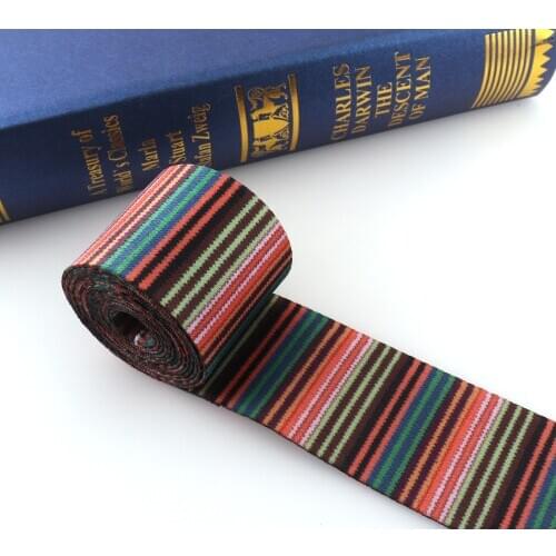 5Yards 50MM Retro Rainbow Stripe Woven Webbing for belt Bag garment strap Key fobs dog collar Ribbon accessories High-density