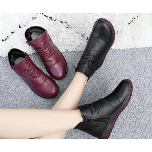 Genuine leather zipper high-heeled Breathable classic elegant boots shose cancise pumps winter Soft and comfortable wedges wome