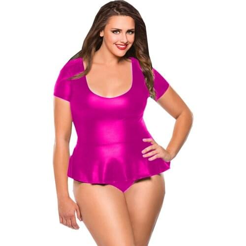 Women Backless Short Jumpsuit Shiny Metallic Faux Leather Short sleeve Bodysuit for Women Sexy Cosplay Costumes Plus Size 7XL