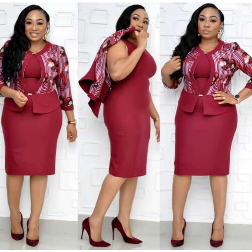2019 new autumn elegent fashion style african women printing plus size knee-length dress XL-4XL