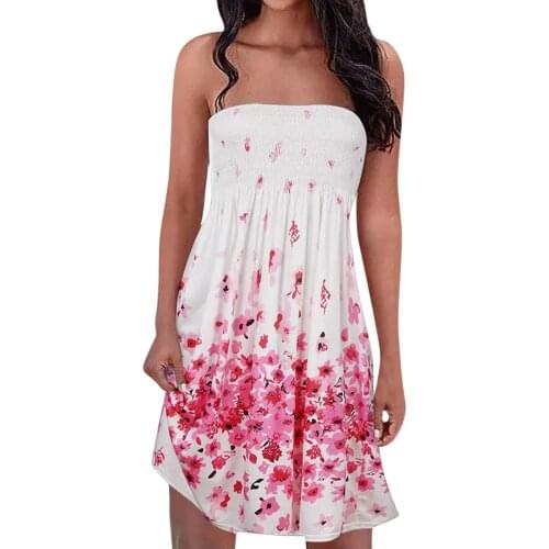 Strapless Summer Dress Women 2021 Positioning Geometric Print Elastic Band Halter Neckline Wrap Dress Casual Style Robe Femme