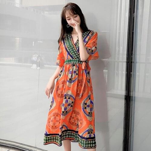 Real Silk Women 200% Summer Ladies Vintage Boho Beach Dresses floral Party Dress Vestidos De Verano 2020 944885