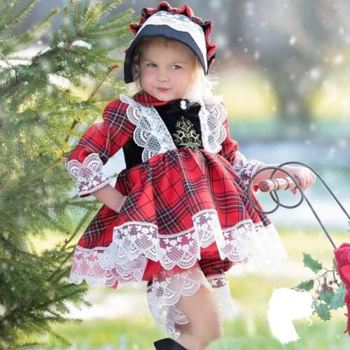 Winter England Customized Girls' Dresses Plus Velvet Lolita Children Lolita Pupils Lolita Plaid Christmas Sweet Princess Dress