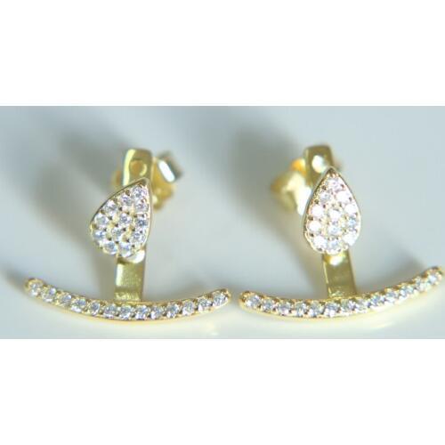 Gold rose silver 3 color 100% 925 sterling silver ear jacket duoble sided tear drop studs micro pave cz dainty cute earring