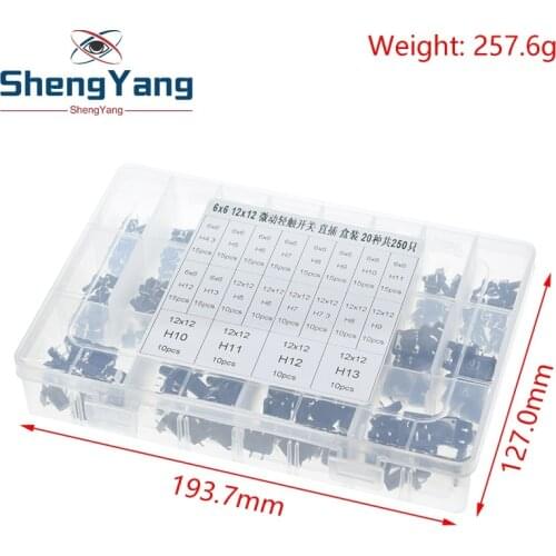 250PCS 20 types 6x6mm /12x12mm 4-foot Micro Switch key switch light touch switch button switch Self-reset DIP Switches