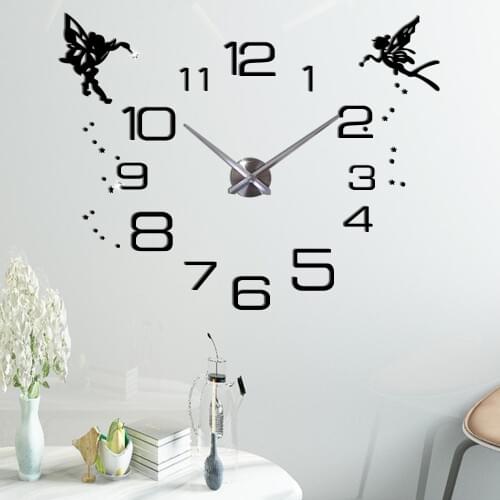 3D DIY Large Wall Clock Angel Acrylic Mirror Wall Sticker Silent Big Digital Clock for Living Room Arabic Numeral Hanging Clocks