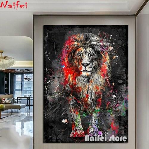 Diy diamond painting Abstract Colorful Lion Cross stitch rhinestones diamond embroidery animal Pictures For Home Decor Wall Art