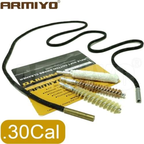 Armiyo 3pcs/set .30Cal .308Cal 7.62mm Rifle Bore AK Cleaning Gun Brush Bronze Nylon Cotton Mix Kit Hunt Accessories Thread 8-32