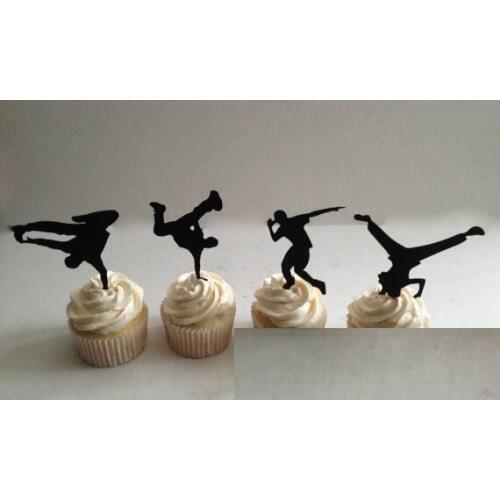 Breakdance Silhouette Cupcake Toppers Party Picks baby shower wedding birthday toothpicks decor