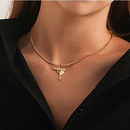 New Trending UZI Pistol Gun Pendant Necklace for Women Simple Vintage Geometric Chains Clavicle Necklace Colar Jewelry Gift