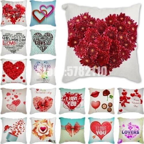Cushion Rose Flower Heart Polyester Decorative Throw Pillowcase I Love You Letter Cushions Cover Sofa Car Valentines Day Gift