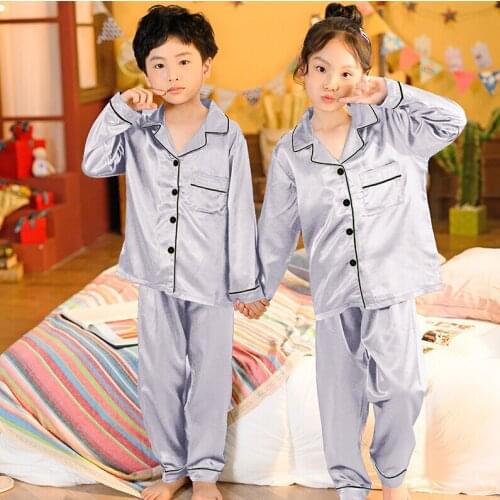 Kids pyjamas satin Childrens Pajamas 2021 Spring Autumn Long Sleeve Girls Sleepwear Set Boys Silk Pajamas Suit for Kid homewear
