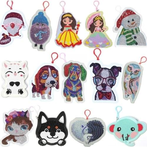 DIY Full Drill Diamond Art Painting Cute Dog Wallet Bag Keychain Keyrings Pendants Stitch Embroidery Purse Christmas Kids Gift