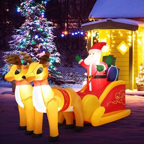 210cm Giant Inflatable Santa Claus Double Deer Sled Blow Up Fun Toys For Child Christmas Gifts Halloween Party Prop LED Lighted