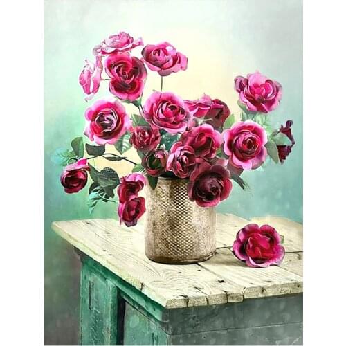 Red Rose Flower Desktop Still Life Diamond Painting Round Full Drill Floral Nouveaute DIY Mosaic Embroidery 5D Cross Stitch Gift