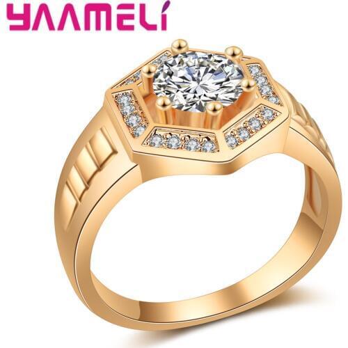 Fashion Brand Jewelry Gold Ring White Sparkly Mosaic Cubic Zirconia Engagement Rings for Women Anillos Mujer Gift