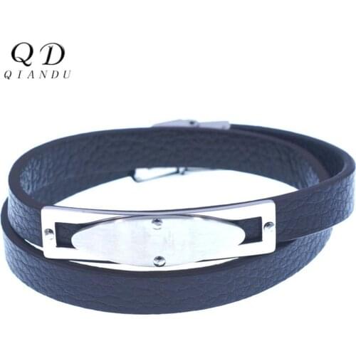 Qian Du mens leather bracelet stainless steel geometric elements accessories 2019 fashion leather bracelet jewelry