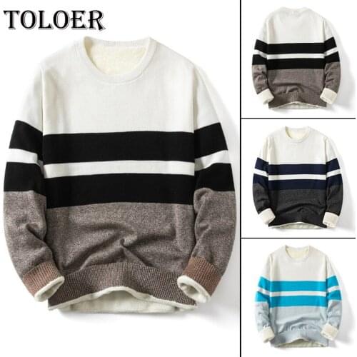 Sweater Men Harajuku Knitted Hip Hop Streetwear Stripe Pullover O-Neck Loose Casual Male Sweaters Warm Thick Winter 2021 New 3XL