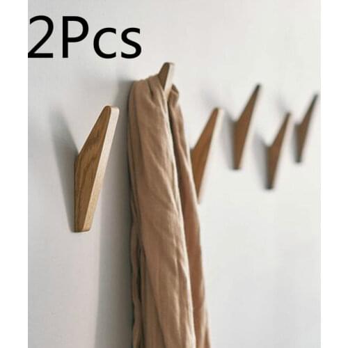 2Pcs Natural Wood Wall Mounted Coat Hook Clothes Hanger Key Holder Hat Scarf Handbag Storage Hanger Bathroom Rack Home Decor