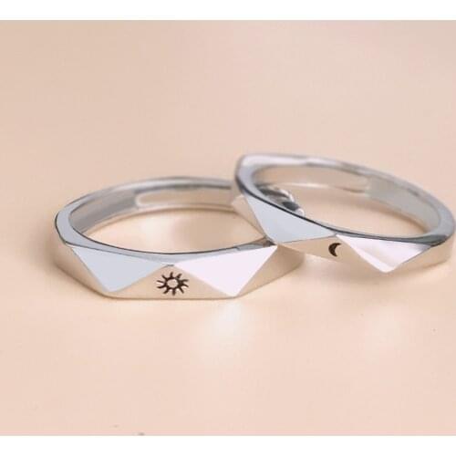 New Sun Moon Love Vow Silver Plated Female Resizable Opening Rings For Women Men Couple Engagement Jewelry Valentines Day Gift
