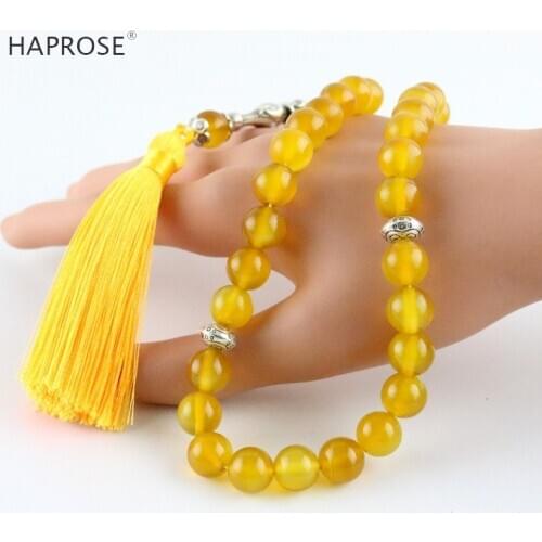 Original Natural Yellow Agate Stone Bracelet Tesbih Islamic Prayer Beads Prayer Beads Rosary Tasbih Muslim