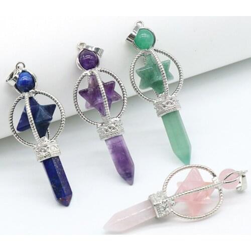 Merkaba Chakra Pendants Natural Stone Aventurine Hexagonal Column Necklaces Healing Pendulum Women Men Necklace Free Shipping