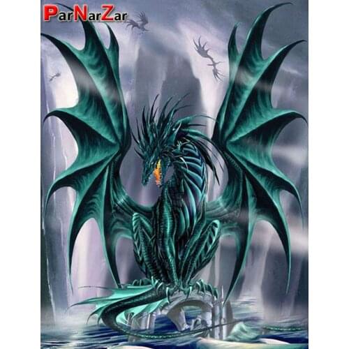 ParNarZar DIY 5D Diamond Painting Complete Green Dragon Embroidery Cross Point Strass Images Craft House Wall Decoration