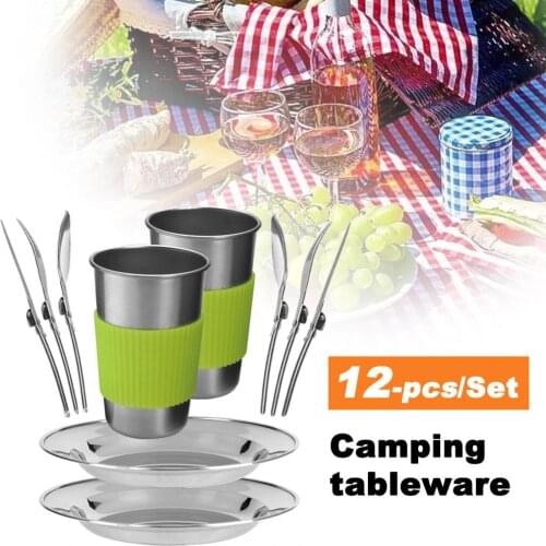Sturdy 12Pcs/Set Delicate Picnic Camping Utensil Dinnerware Portable Camping Dinnerware Convenient for Travel