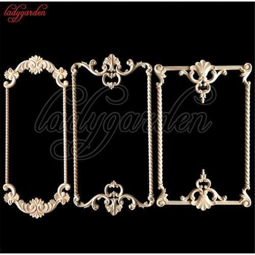 Woodcarving Corner Decal Wooden Applique Frame Wall Door Woodcarving Decal Wooden Figurines Home Decoration Furniture Appliques